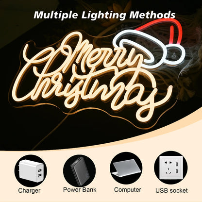 Warm Merry Christmas 5V USB LED Neon Sign - Budget Friendly