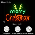 merry Christmas – Hastes de rena – letreiro de néon LED (5 V USB)