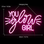YOU glow GIRL – Raios de luz – letreiro de néon LED (5 V USB)