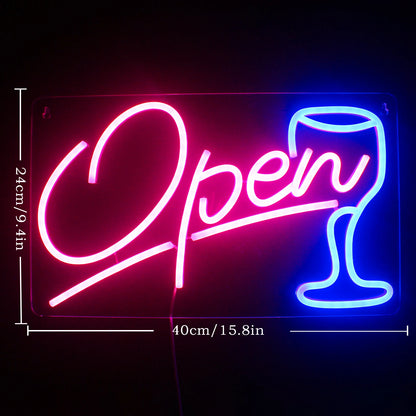 Open Wine Glass 5V USB LED Neon Sign - Budget Friendly