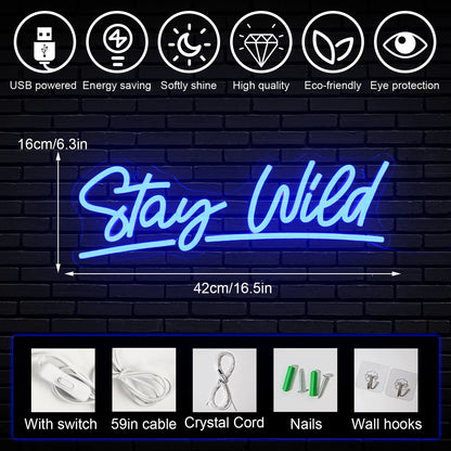 Letreiro de LED "Stay Wild" 5V USB - Econômico