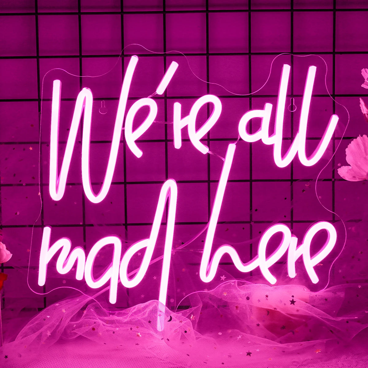 We're All Mad Here – letreiro de néon LED (5 V USB)