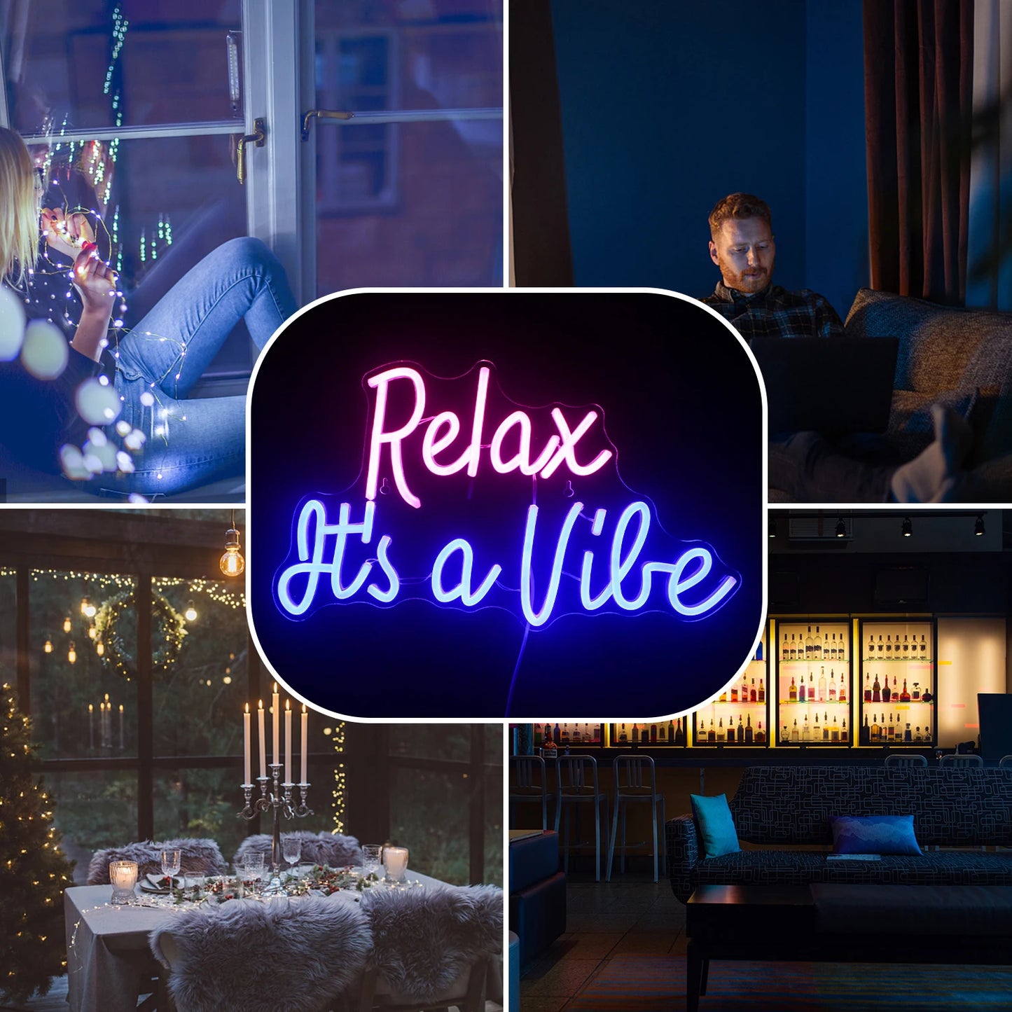 Letreiro de LED "Relax It's a Vibe" 5V USB - Econômico