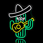 Um letreiro de LED neon vibrante no formato de um chapéu de cowboy clássico, brilhando com uma luz forte e convidativa.