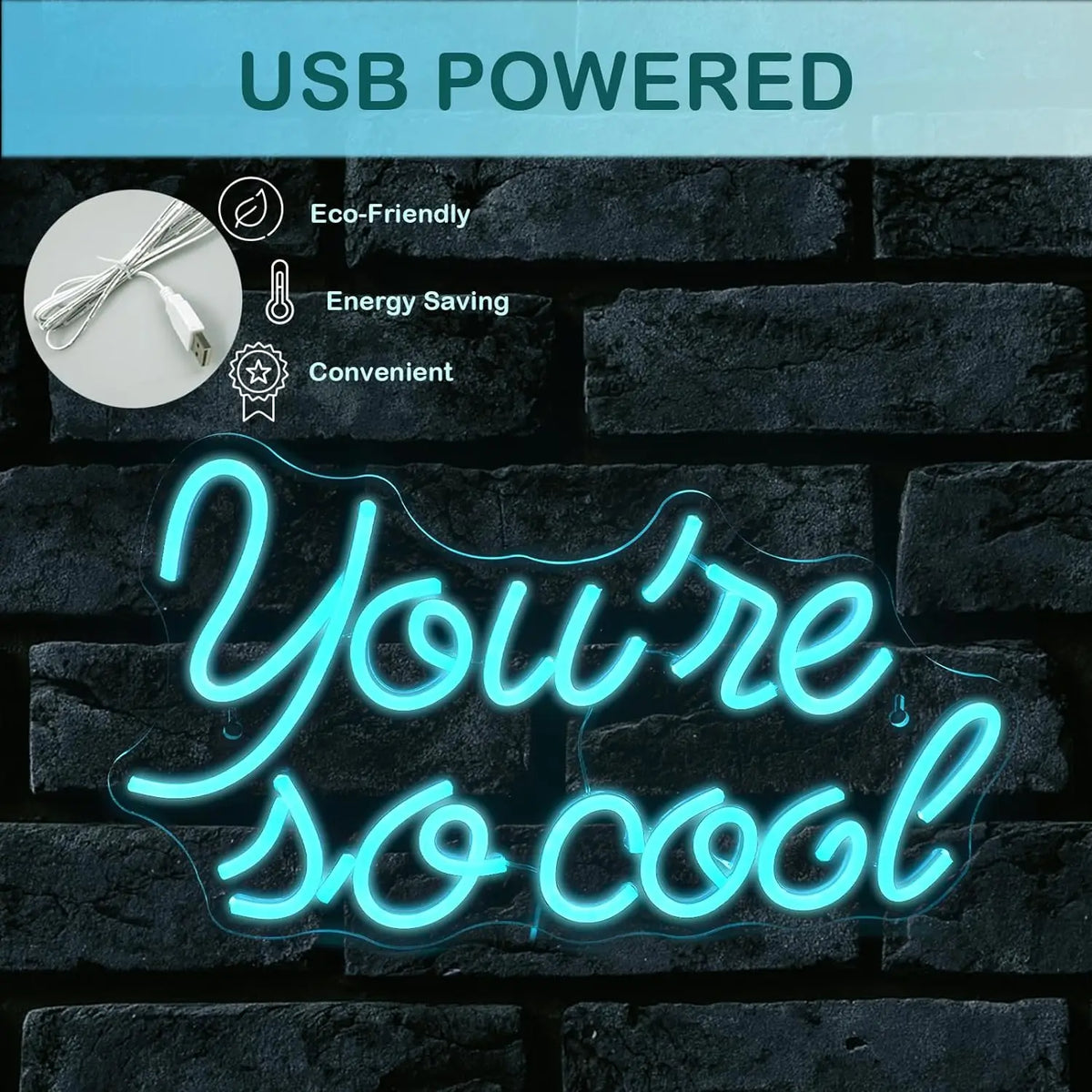 Ice Blue You're So Cool 5V USB LED Neon Sign - Budget Friendly
