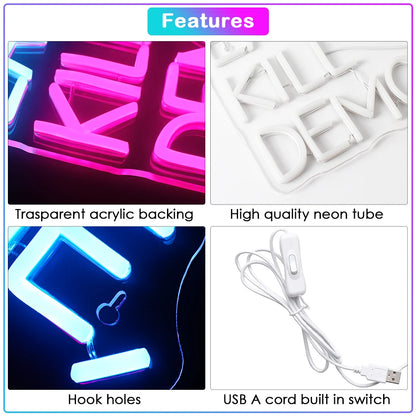 Eat Pie Kill Demons 5V USB LED Neon Sign - Budget Friendly