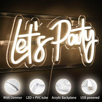 Letreiro de LED "Let's Party" 5V USB - Econômico