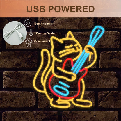 Playing Guitar Cat 5V USB LED Neon Sign - Budget Friendly