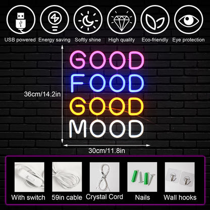 Good Food Good Mood 5V USB LED Neon Sign - Budget Friendly