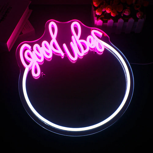Espelho Good Vibes com Letreiro de LED USB 5V - Econômico