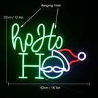 Ho Ho Ho – Cara e gorro do Pai Natal – letreiro de néon LED (5 V USB)
