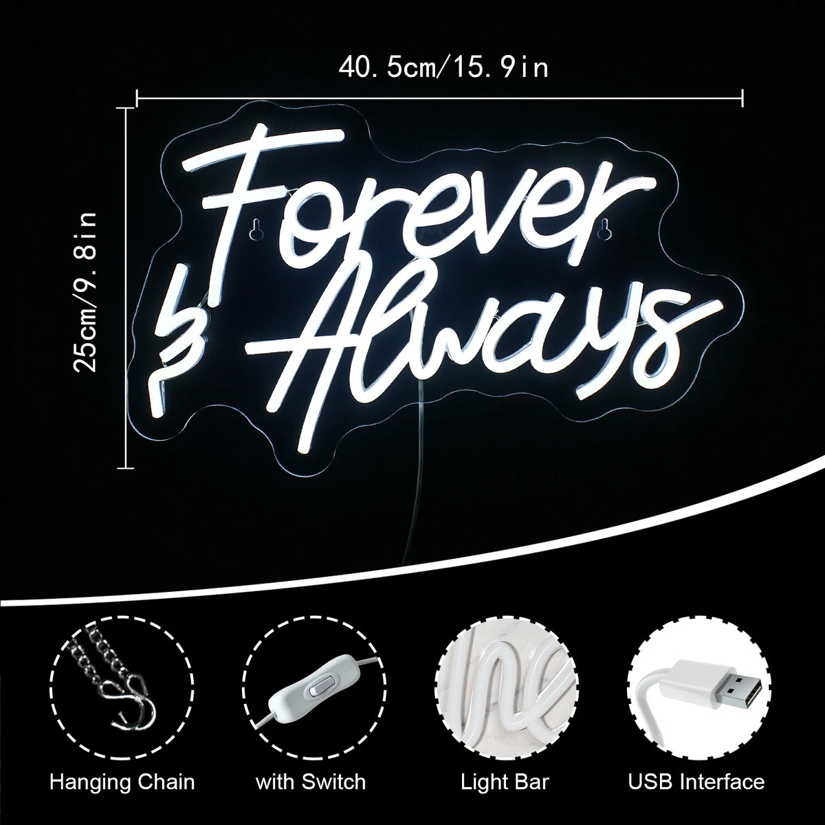 Forever & Always – letreiro de néon LED (5 V USB)