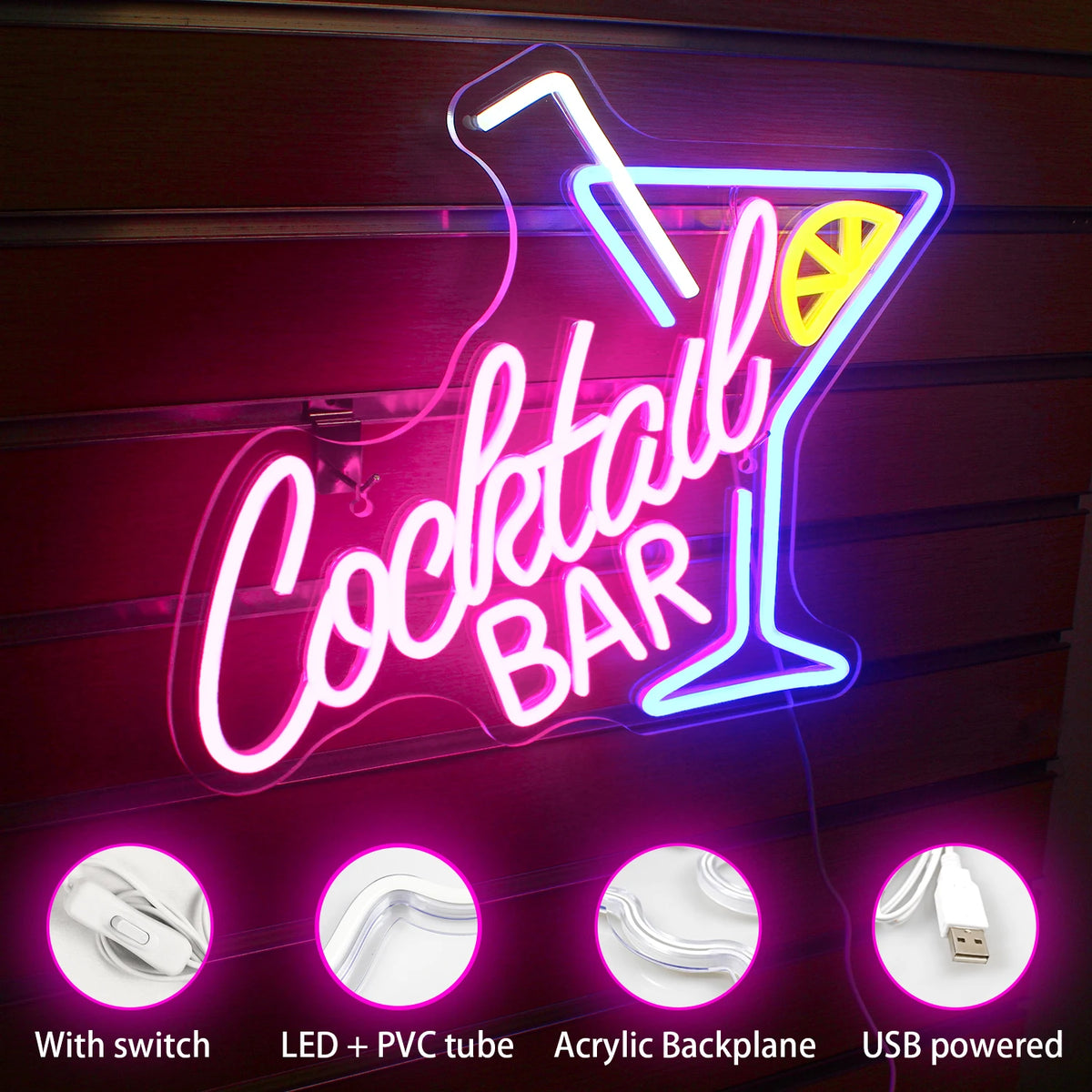 Letreiro de LED USB 5V para Bar de Coquetéis - Econômico