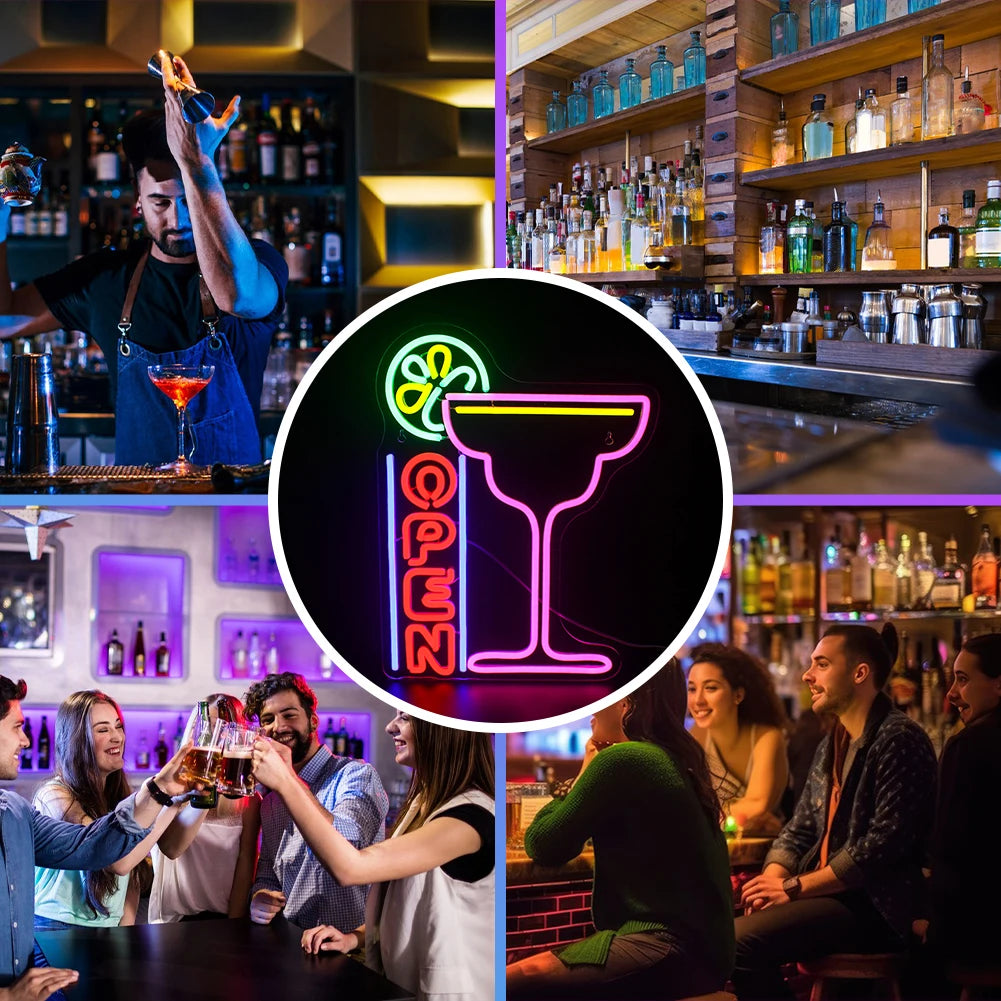 Cocktails Open 5V USB LED Neon Sign - Budget Friendly