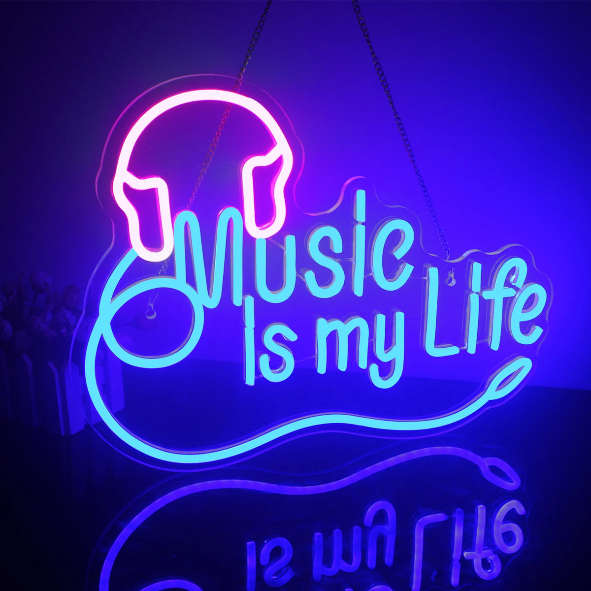 Music is my Life – Auscultadores – letreiro de néon LED (5 V USB)