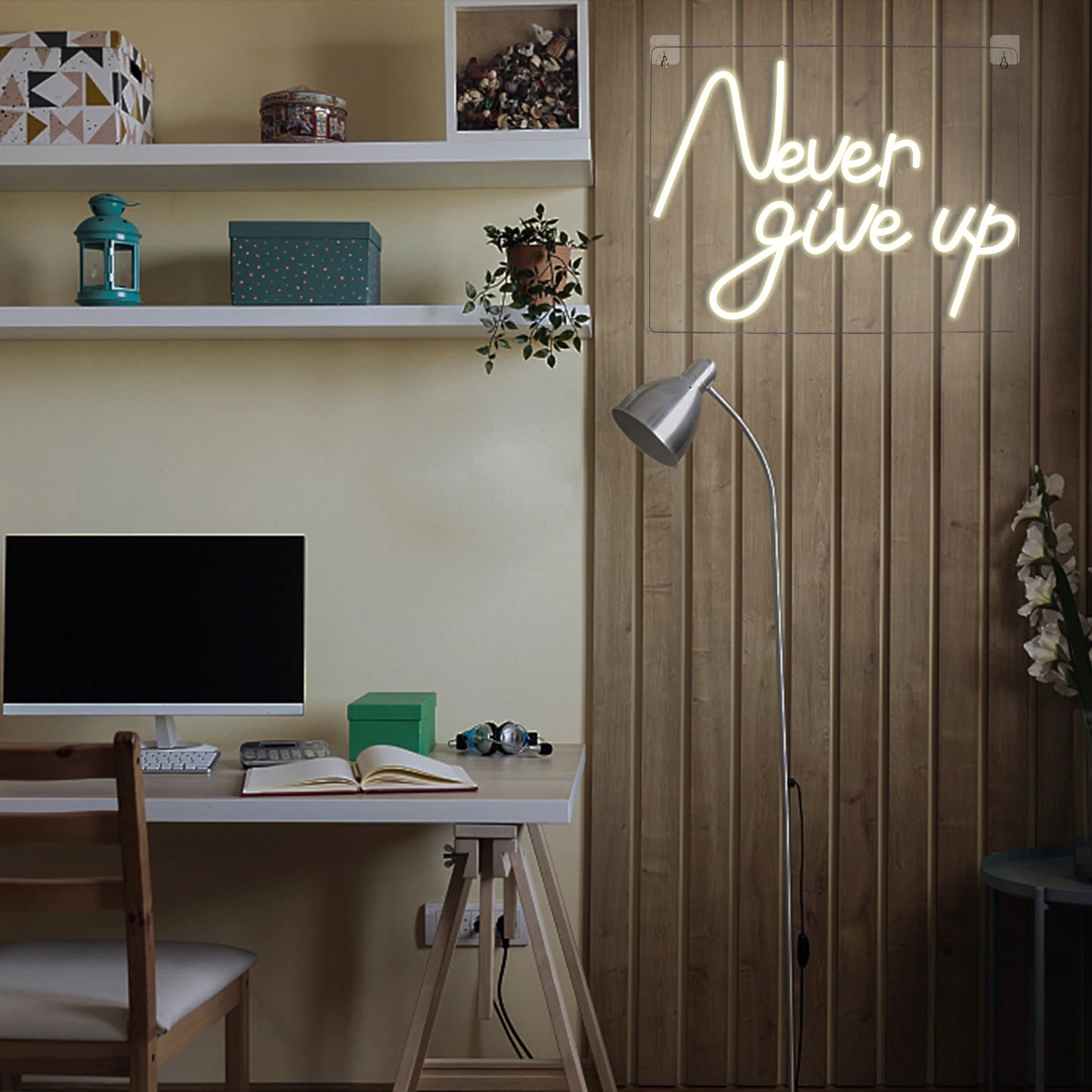 Letreiro de LED "Nunca Desista" 5V USB - Econômico