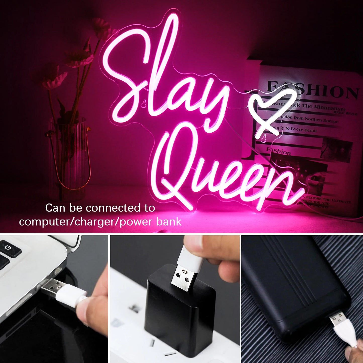 Letreiro de LED USB 5V "Slay Queen" - Econômico