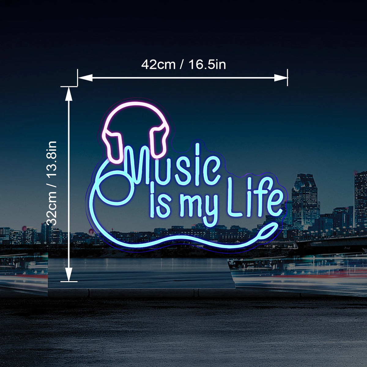 Music is my Life – Auscultadores – letreiro de néon LED (5 V USB)