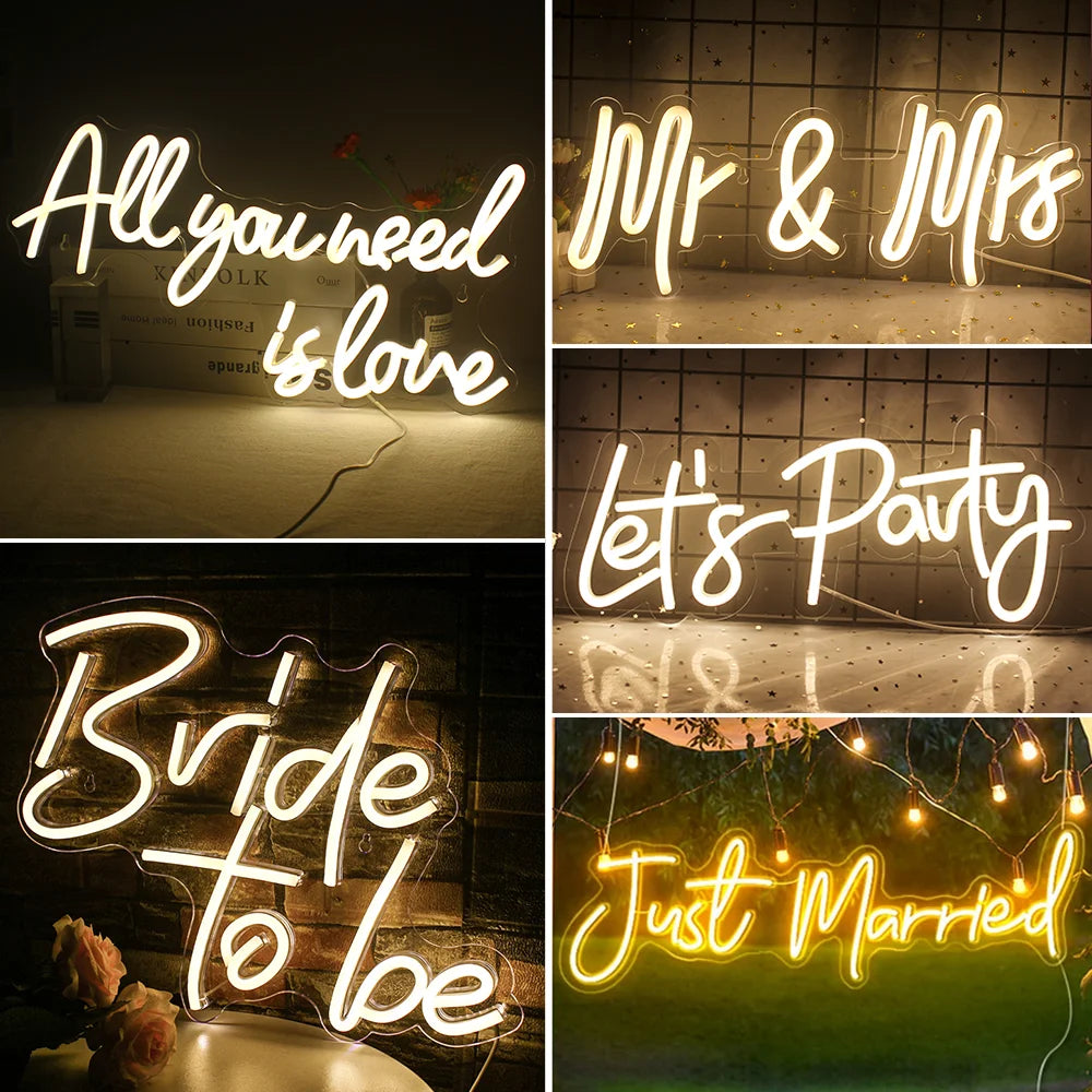 Frases de casamento predefinidas – letreiro de néon LED (5 V USB)