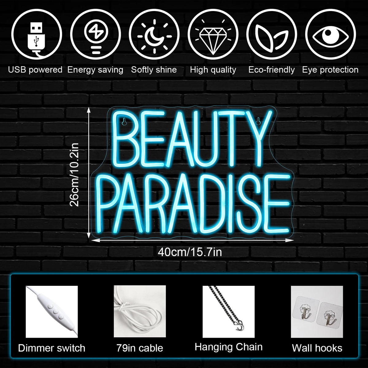 Beauty Paradise – reclame luminoso em néon LED (5 V USB)