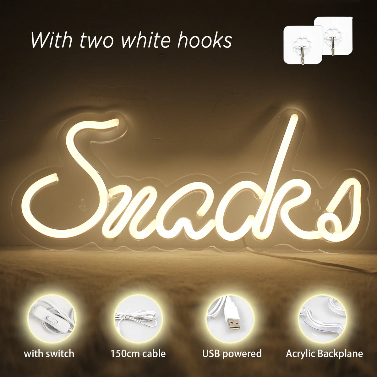 Snacks – reclame luminoso em néon LED (5 V USB)