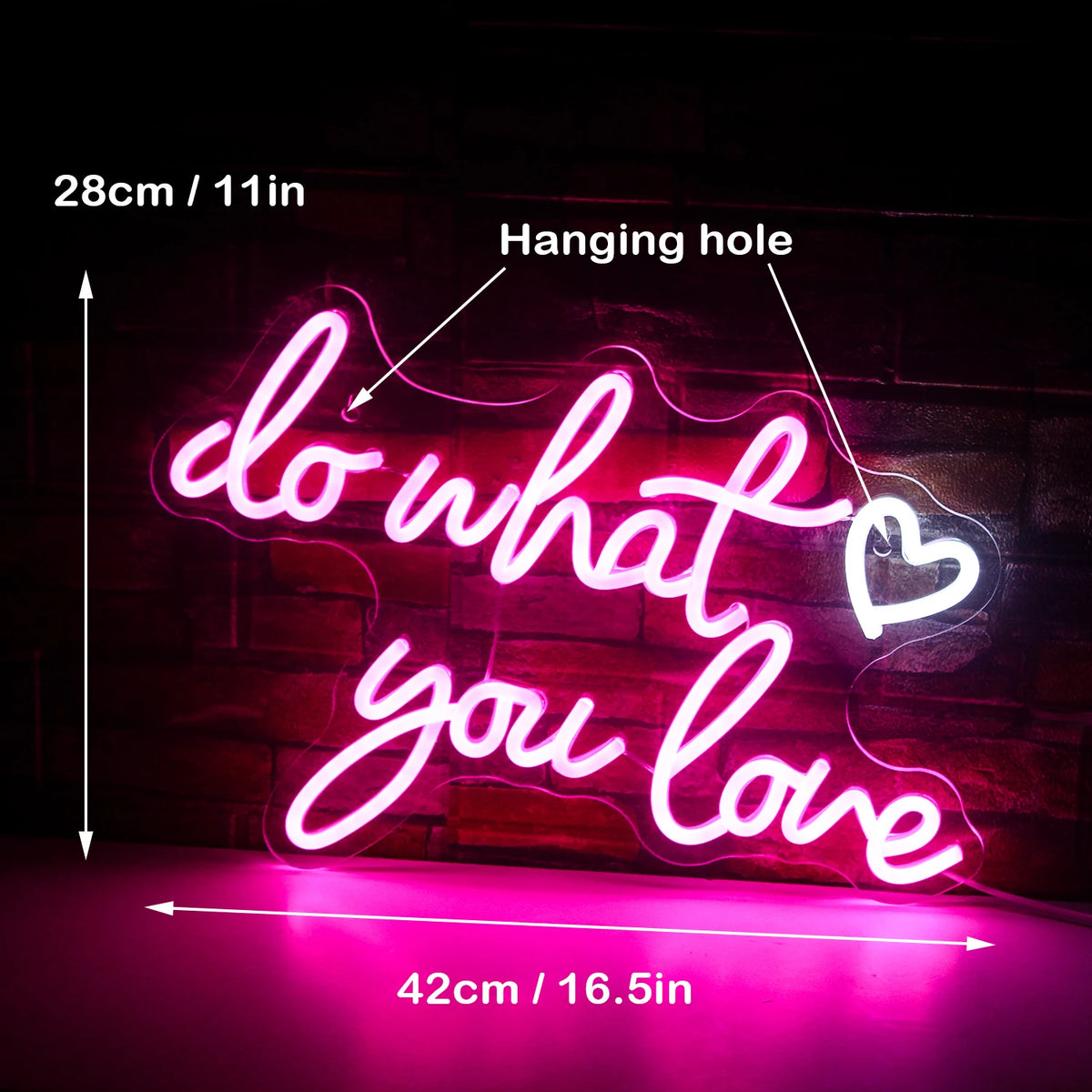 do what you love – Coração – letreiro de néon LED (5 V USB)