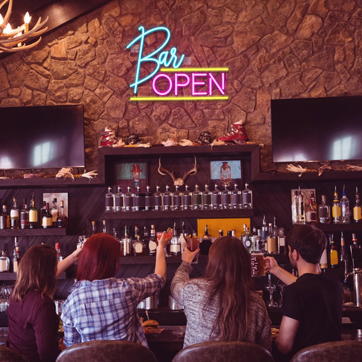 BAR OPEN – Linhas horizontais – reclame luminoso em néon LED (5 V USB)