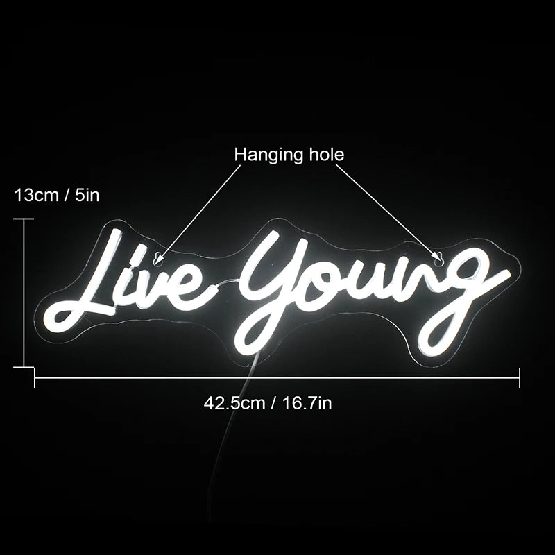 Live Young – letreiro de néon LED (5 V USB)