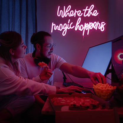 Onde a Magia Acontece Letreiro de LED 5V USB - Econômico