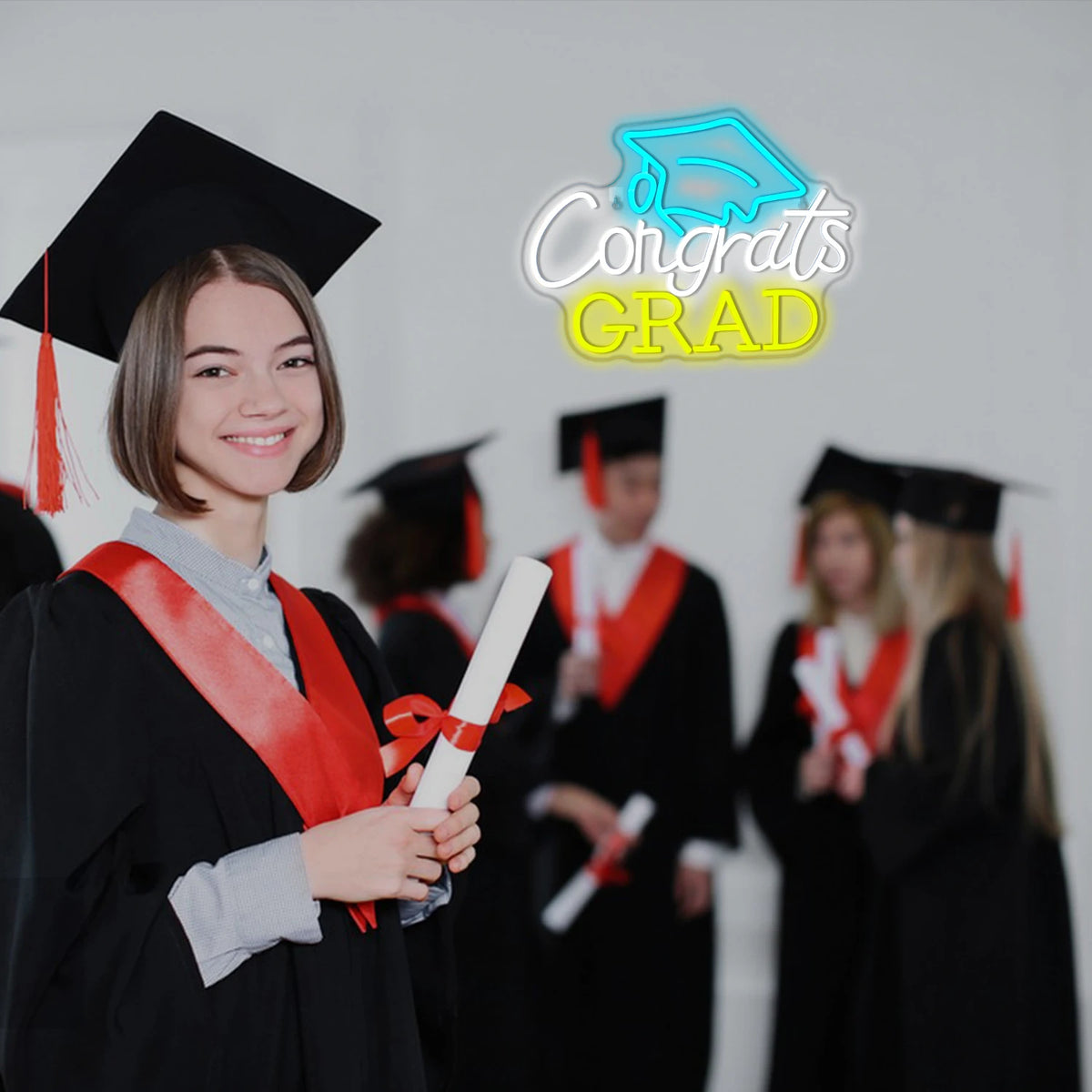 Congrats GRAD – Chapéu de finalista – letreiro de néon LED (5 V USB)