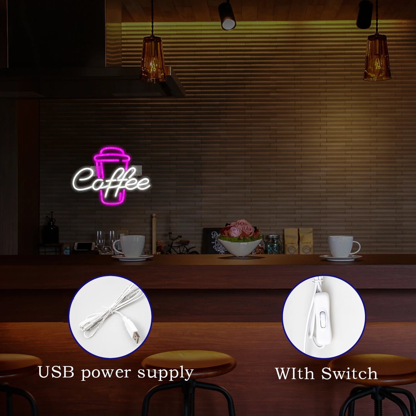 Letreiro de LED USB 5V de Café - Econômico