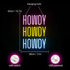 HOWDY HOWDY HOWDY – letreiro de néon LED (5 V USB)