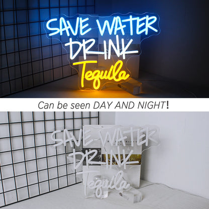 Economize Água Beba Tequila 5V Letreiro de LED USB - Econômico