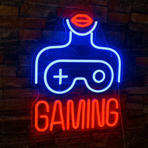 GAMING – Mulher e comando de jogos – letreiro de néon LED (5 V USB)