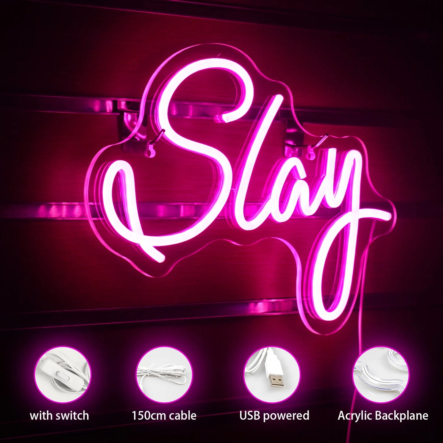 Letreiro de LED 5V USB "Slay" - Econômico