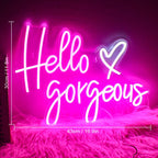 Hello Gorgeous – Coração – reclame luminoso em néon LED (5 V USB)
