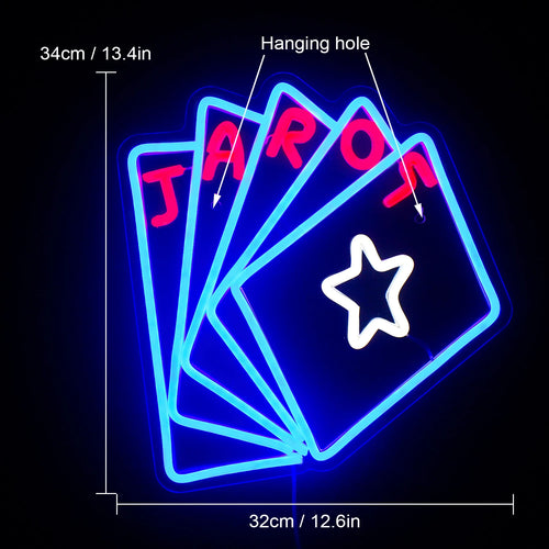 TAROT – Cartas e estrela – letreiro de néon LED (5 V USB)