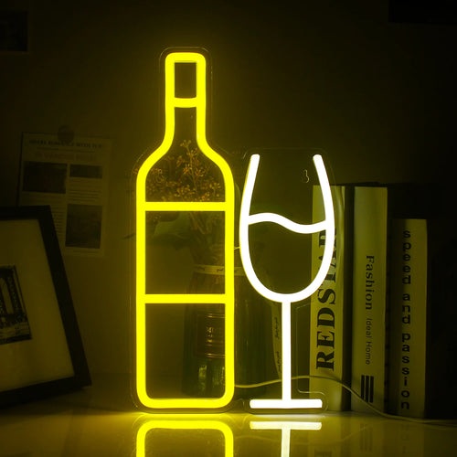 Um elegante letreiro LED neon Champagne BAR com letras brilhantes e luminosas em uma fonte animada.
