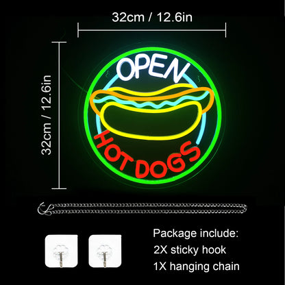 Open Hot Dogs 5V USB LED Neon Sign - Budget Friendly