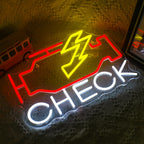 CHECK – Símbolo de avaria do motor e raio – letreiro de néon LED (5 V USB)