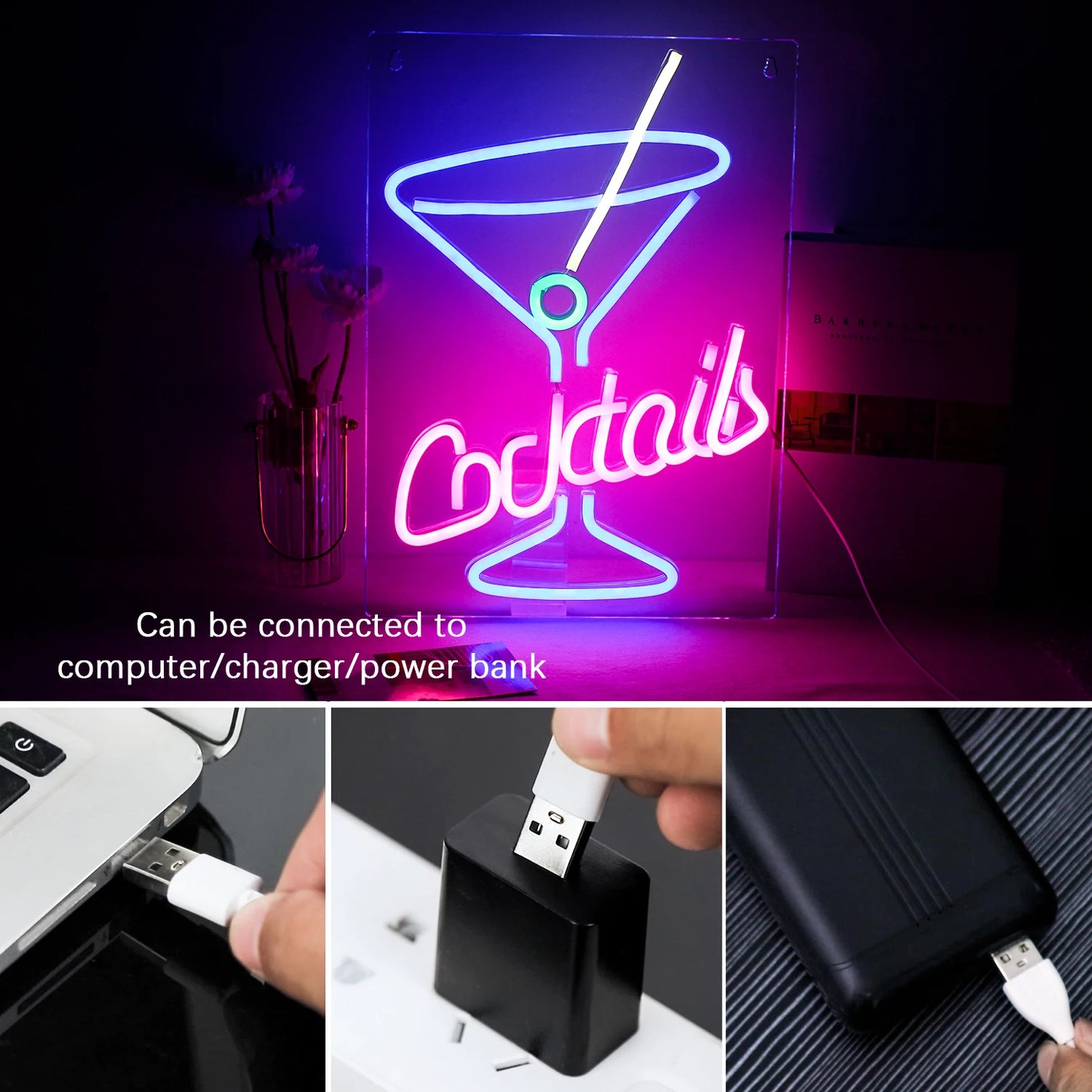 Letreiro de LED Cocktails USB 5V - Econômico