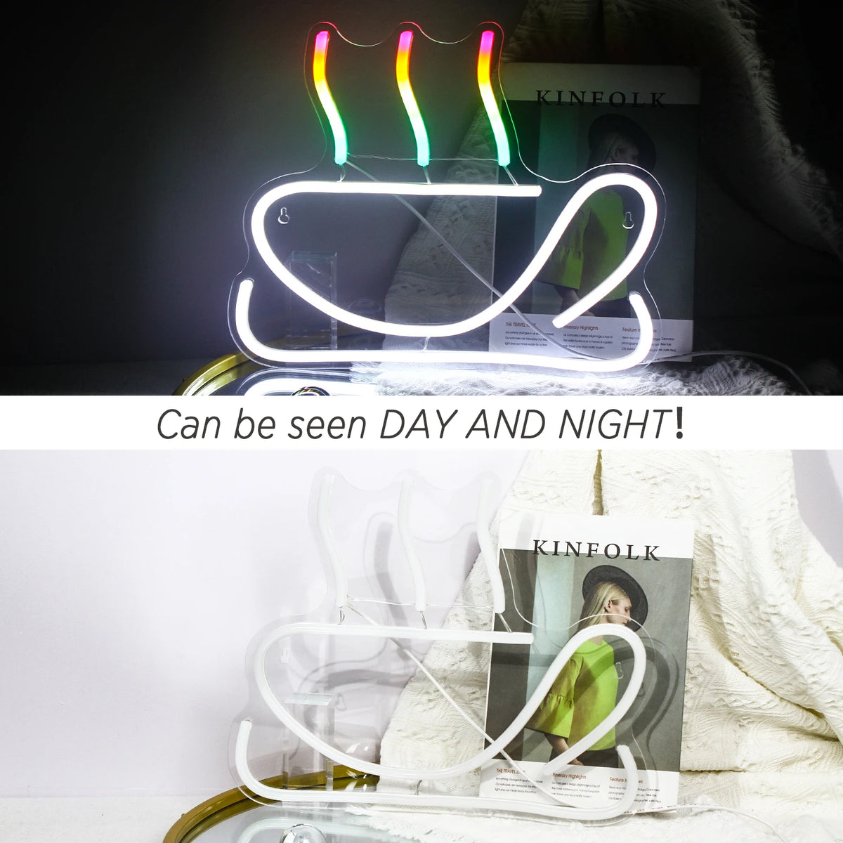Motivo de café colorido – reclame luminoso em néon LED (5 V USB)