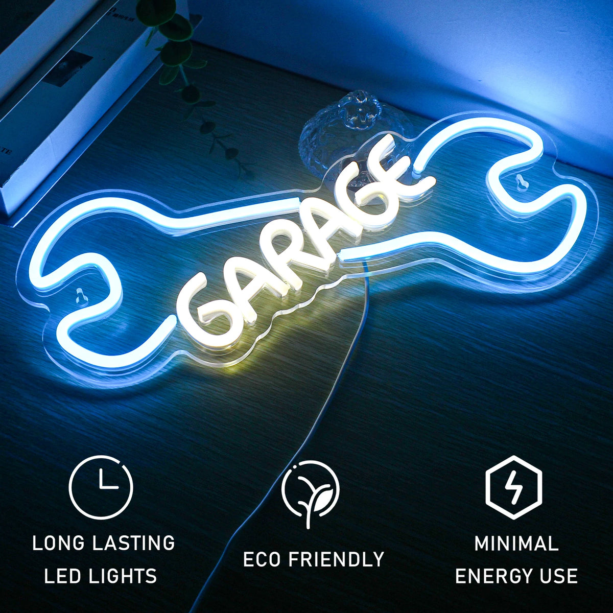 GARAGE – Chave de porcas – letreiro de néon LED (5 V USB)