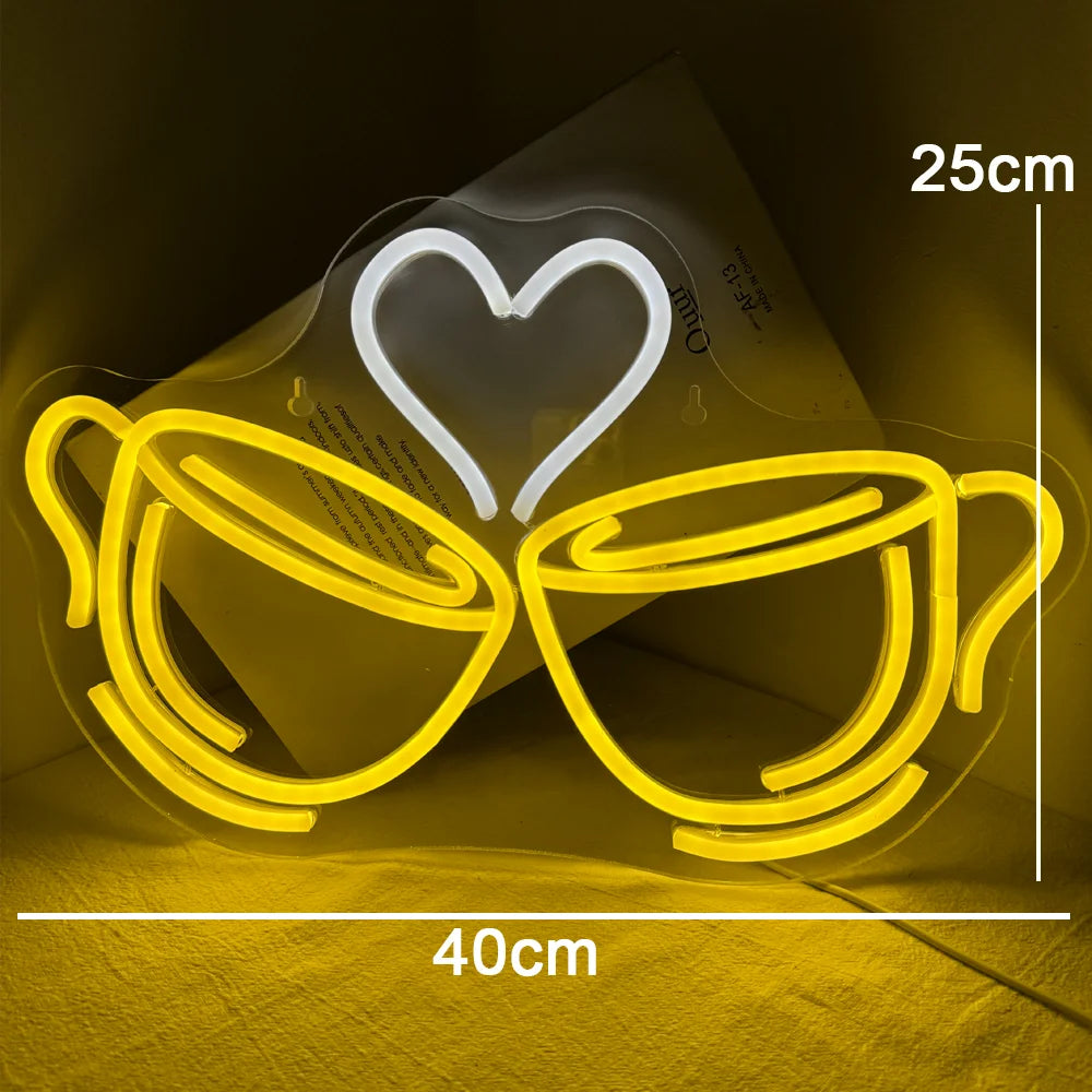 Letreiro de LED Coração Cheers para Café 5V USB - Econômico