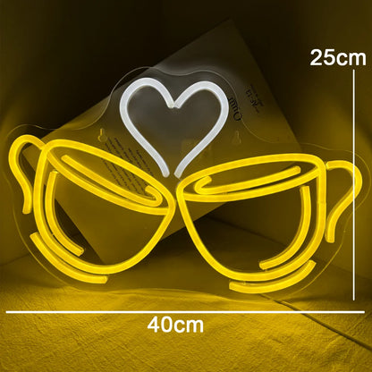 Letreiro de LED Coração Cheers para Café 5V USB - Econômico