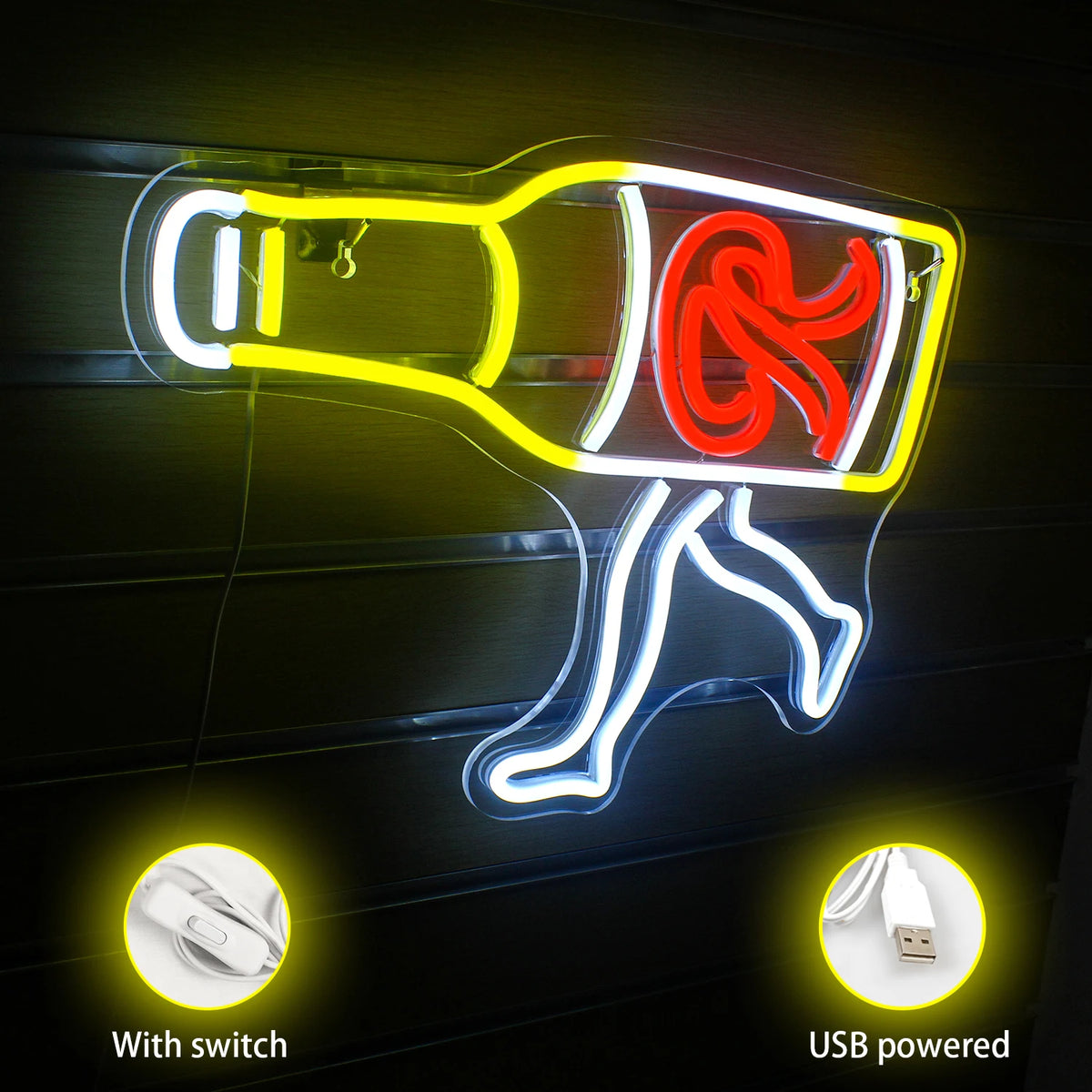 Garrafa de cerveja a caminhar – reclame luminoso em néon LED (5 V USB)