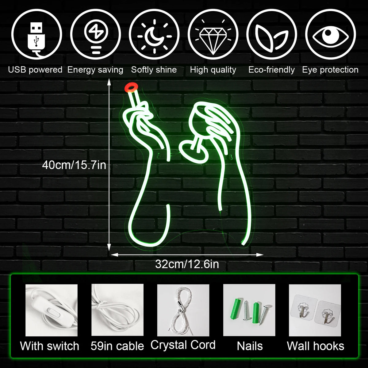 Tabaco e bebidas – letreiro de néon LED (5 V USB)