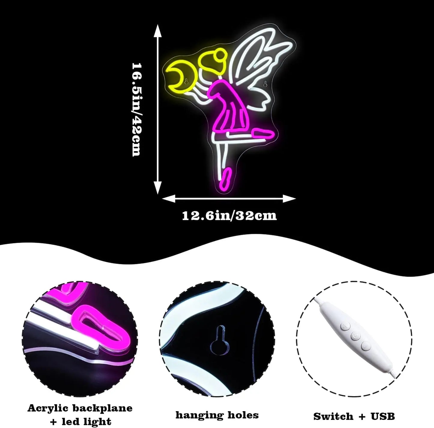 Flying Fairy Moon 5V USB LED Neon Sign - Budget Friendly
