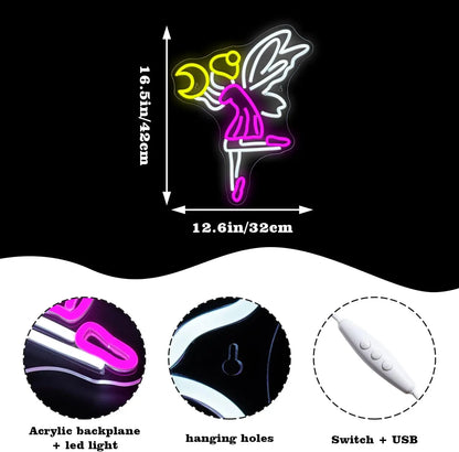 Flying Fairy Moon 5V USB LED Neon Sign - Budget Friendly