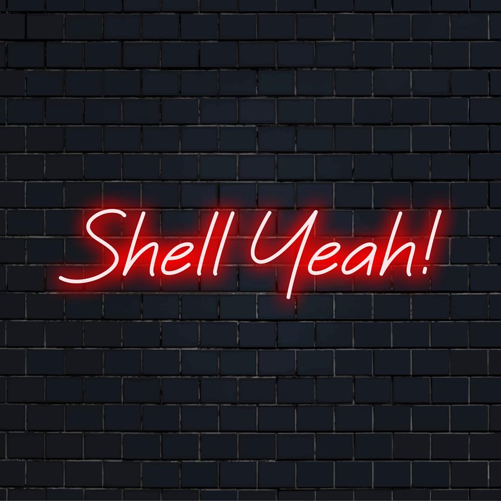 A vibrante placa de LED neon "Shell Yeah!" emite um brilho divertido, perfeito para iluminar espaços com vibrações de arte neon personalizadas.
